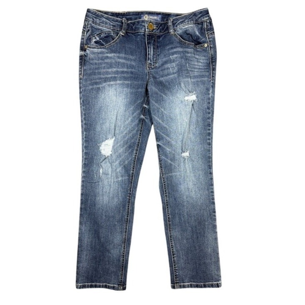 Democracy Flex-ellent Womens Distressed Straight Leg Jeans Blue Sz 6 Medium Wash